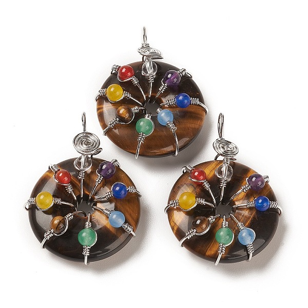 

PandaHall Natural Tiger Eye Pendants, with Platinum Brass Findings, Donut/Pi Disc with Beaded Charms, 41~42x31x11.5~12.5mm, Hole: 5~5.5x3mm...