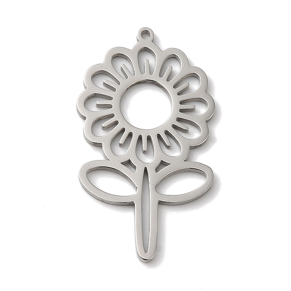 

PandaHall 304 Stainless Steel Pendants, Laser Cut, Sunflower Charm, Stainless Steel Color, 32x18x1mm, Hole: 1mm 304 Stainless Steel Flower