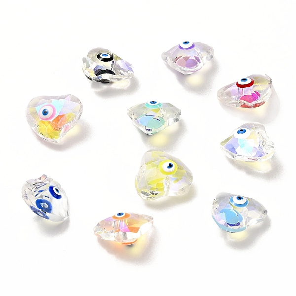 

PandaHall Transparent Glass Beads, with Enamel, Faceted, Heart with Evil Eye Pattern, Mixed Color, 15.5x18.5x10mm, Hole: 1.6mm Glass Heart..., Multicolor