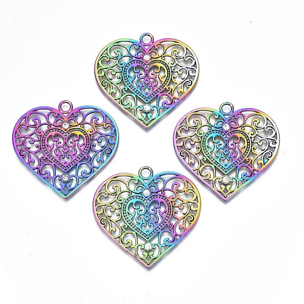

PandaHall Rack Plating Rainbow Color Alloy Big Pendants, with Crystal Rhinestone, Cadmium Free & Nickel Free & Lead Free, Heart, 55x56x3mm..., Clear