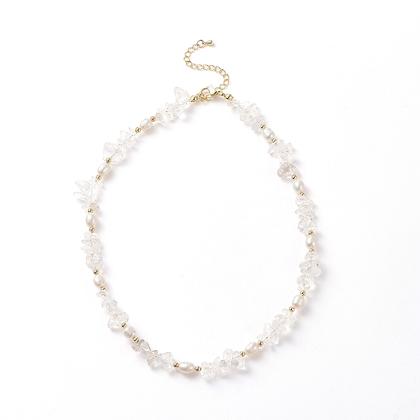 

PandaHall Natural Quartz Crystal Chips & Pearl Beaded Necklace, Gemstone Jewelry for Women, 15.35 inch(39cm) Quartz Crystal