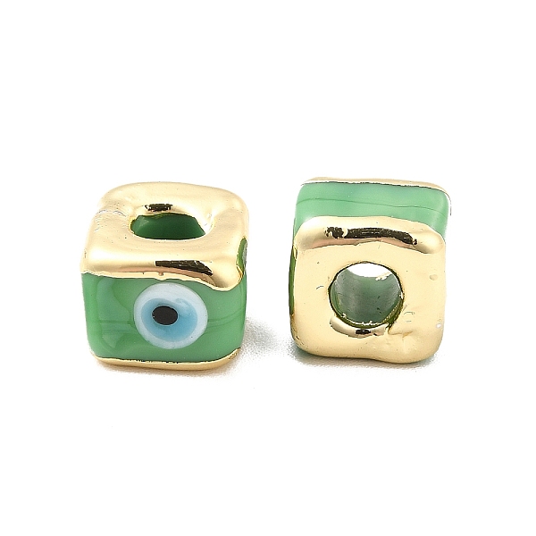 

PandaHall Brass Enamel Beads, Long-Lasting Plated, Real 18K Gold Plated, Square with Evil Eye Pattern, Dark Sea Green, 10~12x10~12x8~9mm...