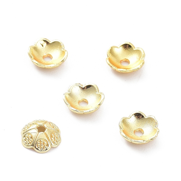 

PandaHall Brass 6-Petal Bead Caps, Long-Lasting Plated, Flower, Real 18K Gold Plated, 6x2mm, Hole: 1.2mm Brass