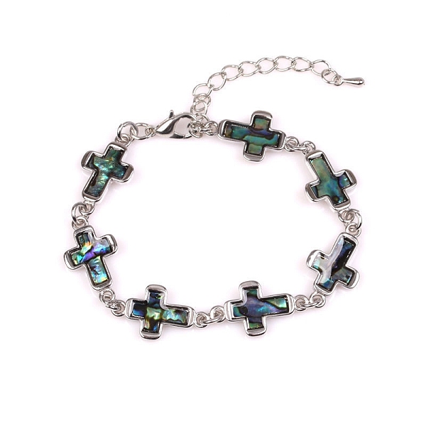 

PandaHall Natural Shell Link Chain Bracelet for Women, Cross, 7-1/2 inch(19cm) Shell Cross