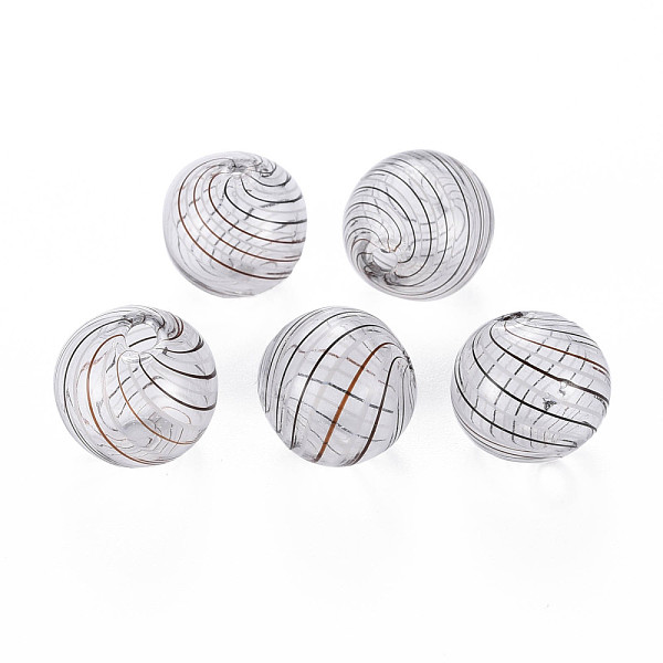 

PandaHall Transparent Handmade Blown Glass Globe Beads, Stripe Pattern, Round, Coconut Brown, 13~14.5mm, Hole: 1~2mm Glass Round