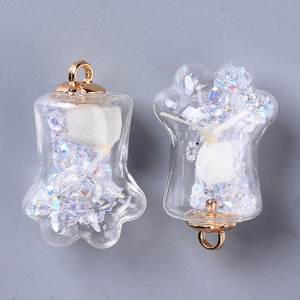 

PandaHall Bear Paw Transparent Glass Pendants, with Dried Flower & Resin Rhinestones inside, Plastic CCB Cup Pearl Peg Bails Pin Pendants...