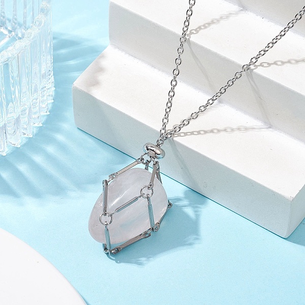 

PandaHall Crystal Holder Cage Necklace, Stainless Steel Pouch Empty Stone Holder for Pendant Necklace Making, with Cable Chains & Lobster...