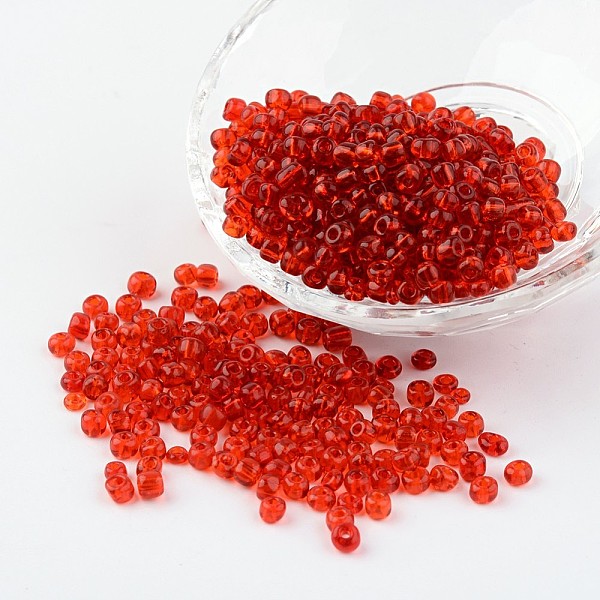 

PandaHall 6/0 Glass Seed Beads, Transparent, Round, Crimson, 4mm, hole: 1.5mm, about 496pcs/50g Glass Pink