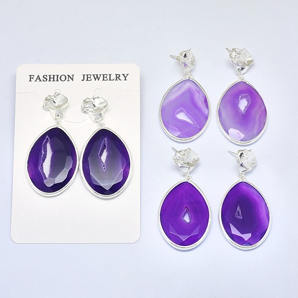 

PandaHall Natural Druzy Agate Dangle Stud Earrings, with Brass Findings, teardrop, Faceted, Dyed & Heated, Silver Color Plated, Purple...