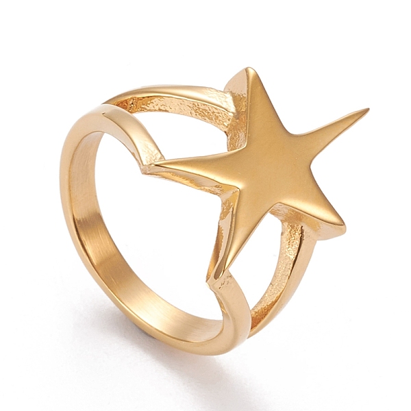

PandaHall Ion Plating(IP) 304 Stainless Steel Finger Rings, Star, Golden, US Size 6~9(16.5~18.9mm) 304 Stainless Steel