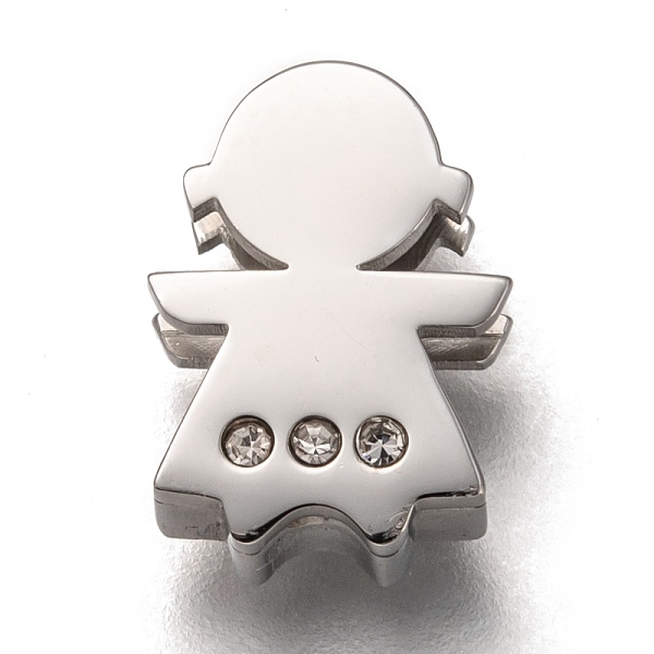 

PandaHall 304 Stainless Steel Slide Charms, with Crystal Rhinestone, Girl, Golden, 12.5x9x3.5mm, Hole: 7.5x1.5mm 304 Stainless Steel Human..., Clear