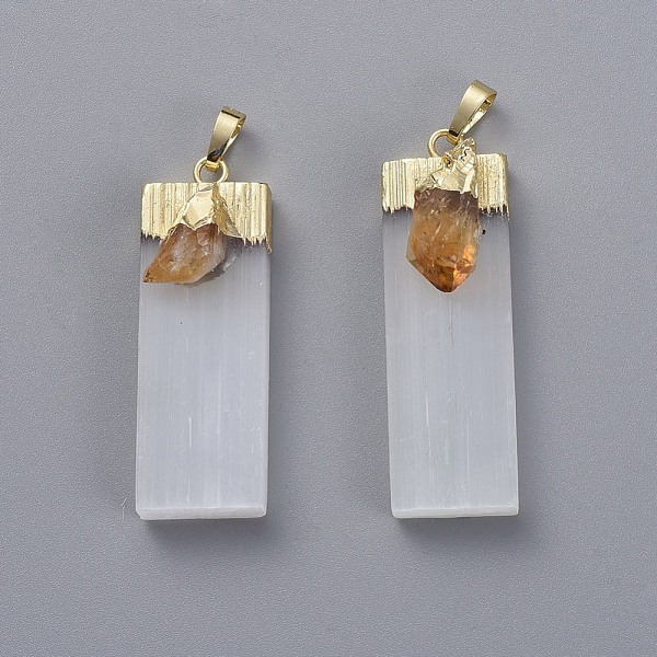 

PandaHall Natural Calcite Big Pendants, with Natural Gemstone and Brass Findings, Rectangle, Mixed Color, 55~63x16~23x12.5~15mm, Hole...