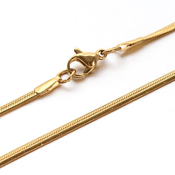 

PandaHall 304 Stainless Steel Snake Chains Necklaces, with Lobster Clasps, Real 18k Gold Plated, 17.7 inch(45cm), 2.2x1mm 304 Stainless...