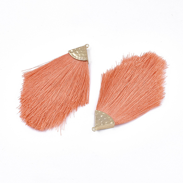 

PandaHall Polyester Tassel Big Pendant Decorations, with Alloy Findings, Golden, Coral, 100~108x51~62x7mm, Hole: 2mm Polyester Red