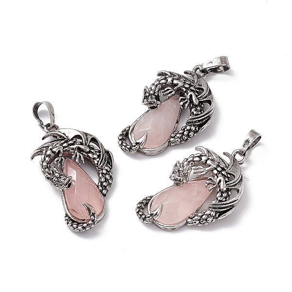 

PandaHall Natural Rose Quartz Pendants, Faceted Teardrop Charms with Rack Plating Antique Silver Tone Brass Dragon, Cadmium Free & Lead Free...