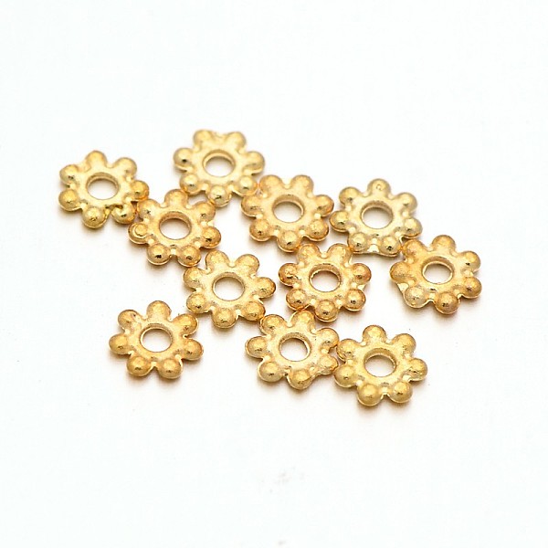 

PandaHall Light Gold Plated Alloy Daisy Spacer Beads, Golden, 4.5x1mm, Hole: 1mm Alloy Flower