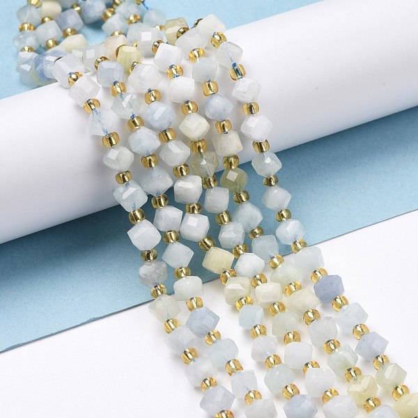 

PandaHall Natural Aquamarine Beads Strands, with Seed Beads, Faceted, Diagonal Cube Beads, 5~6x5~6x4~5mm, Hole: 1mm, about 49~55pcs/strand...