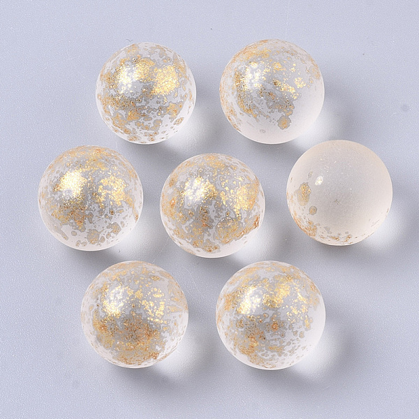

PandaHall Transparent Spray Painted Frosted Glass Beads, with Golden Foil, No Hole/Undrilled, Round, Creamy White, 14mm Glass Round
