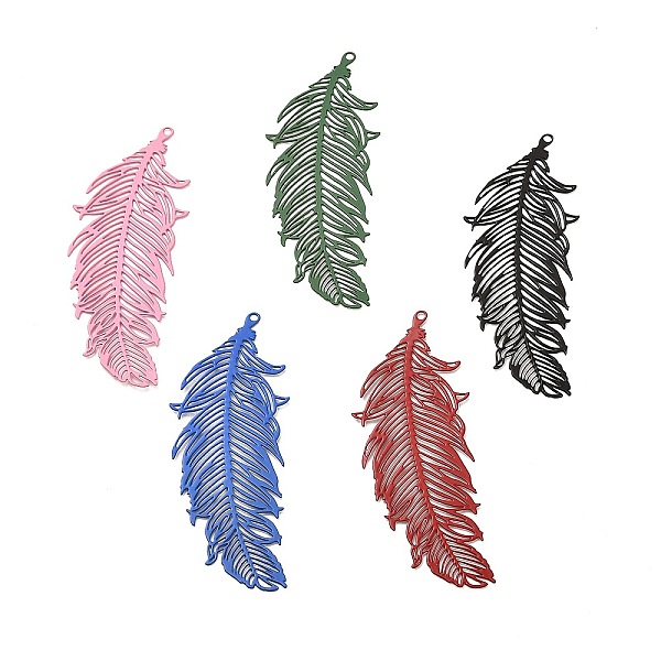 

PandaHall Spray Painted 430 Stainless Steel Pendants, Etched Metal Embellishments, Leaf Charm, Mixed Color, 47x18.5x0.3mm, Hole: 1.2mm 430..., Multicolor