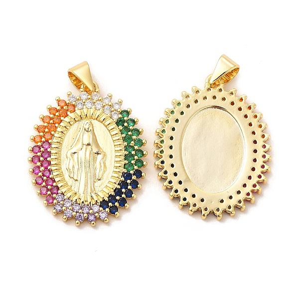 

PandaHall Rack Plating Brass Micro Pave Cubic Zirconia Pendants, Oval with Virgin Mary Charm, Long-Lasting Plated, Lead Free & Cadmium Free...
