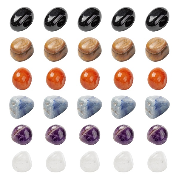 PandaHall 12Pcs 6 Style Natural Mixed Gemstone Beads, No Hole Beads, Nuggets, Tumbled Stone, 14~26x13~21x12~18mm, 2pcs/style Mixed Stone...
