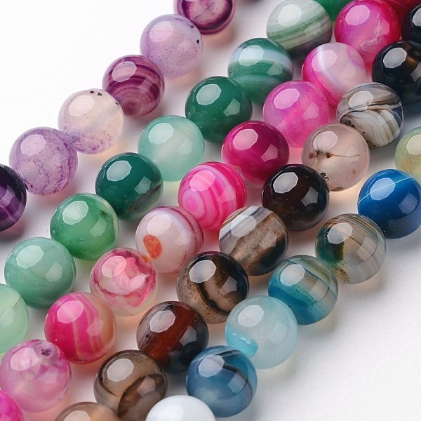 

PandaHall Natural Striped Agate/Banded Agate Beads Strands, Round, Dyed & Heated, Mixed Color, 8mm, Hole: 1mm, about 48pcs/strand, 14.1 inch..., Multicolor
