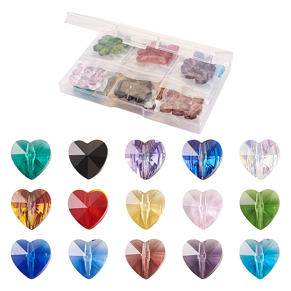 

PandaHall Craftdady 150Pcs 15 Colors Transparent Glass Beads, Faceted, Heart, Mixed Color, 10x10x7mm, Hole: 1~1.2mm, 10pcs/color Glass Heart..., Multicolor