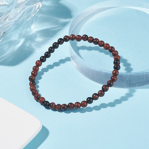 

PandaHall Natural Mahogany Obsidian Round Beaded Stretch Bracelet, Gemstone Jewelry for Women, Beads: 5mm, Inner Diameter: 2-1/8 inch(5.4cm)...
