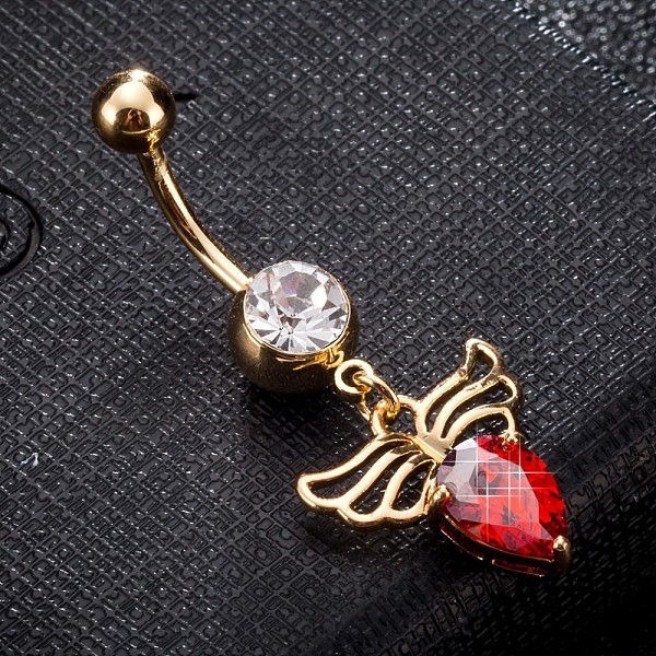 

PandaHall Brass Cubic Zirconia Navel Ring, Belly Rings, with 304 Stainless Steel Bar, Cadmium Free & Lead Free, Real 18K Gold Plated..., Red