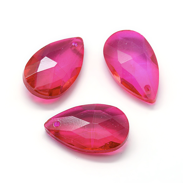 

PandaHall Faceted Glass Pendants, Teardrop, Hot Pink, 22x13x8.5mm, Hole: 1mm Glass Teardrop Pink