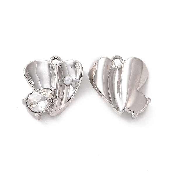 

PandaHall Rack Plating Alloy Glass Pendants, with Plastic Beads, Cadmium Free & Lead Free & Nickle Free, Faceted, Heart Charms with Teardrop..., Clear