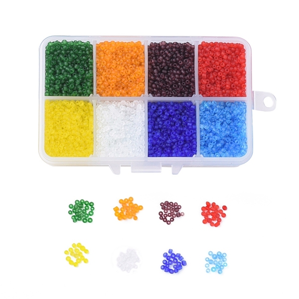 

PandaHall Glass Seed Beads, Frosted Colors, Round Hole, Round, Mixed Color, 2mm, Hole: 1mm, 8colors, 23g/color, 184g/box Glass Multicolor