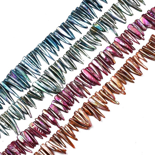 

PandaHall Electroplated Natural Freshwater Shell Beads, Teardrop, AB Color, Mixed Color, 14~34x4~11x2~7mm, Hole: 1mm, about 57~78pcs/strand..., Multicolor