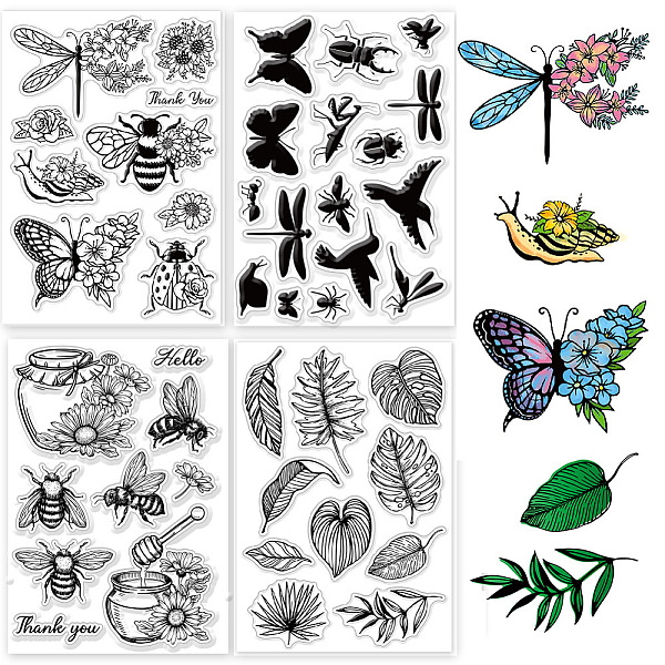 

PandaHall Globleland 4 Sheets 4 Styles PVC Plastic Stamps, for DIY Scrapbooking, Photo Album Decorative, Cards Making, Stamp Sheets, Insects...