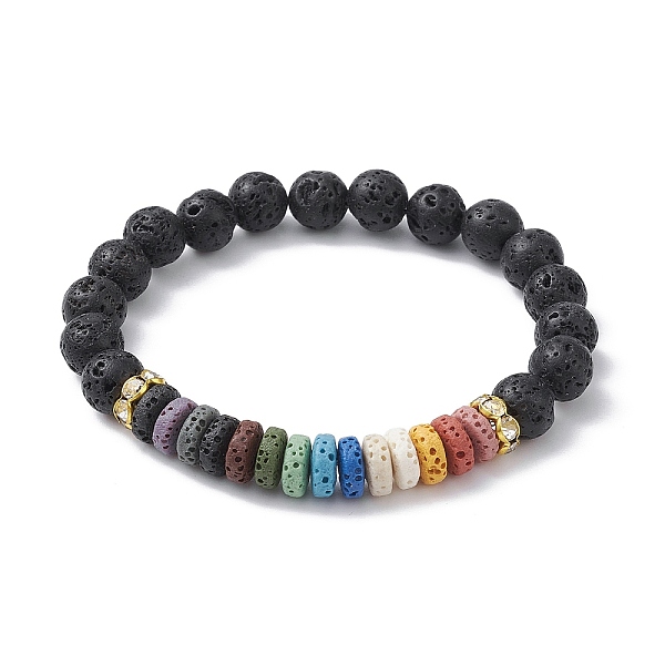 

PandaHall Dyed Colorful Natural Lava Rock Beaded Stretch Bracelets, Golden, Inner Diameter: 2-3/8 inch(6cm) Lava Rock