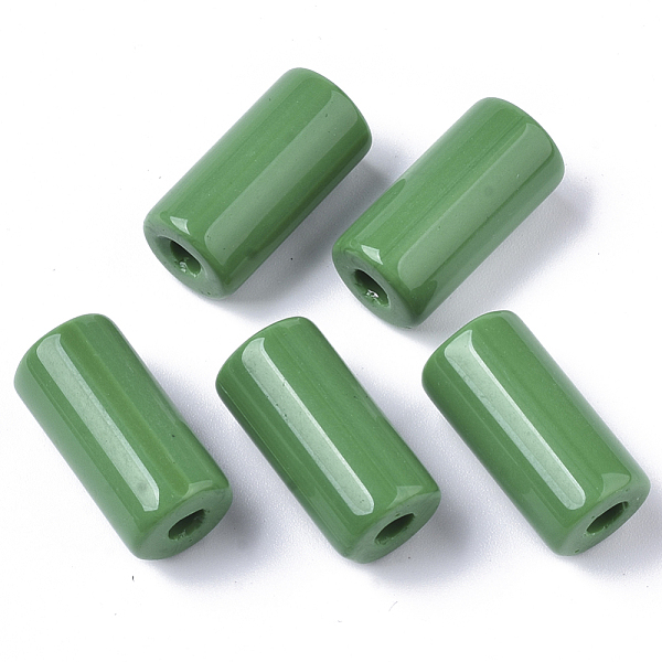 

PandaHall Opaque Glass Bugle Beads, Column, Round Hole, Green, 23~24x11~12mm, Hole: 4mm, about 85pcs/bag Glass Green