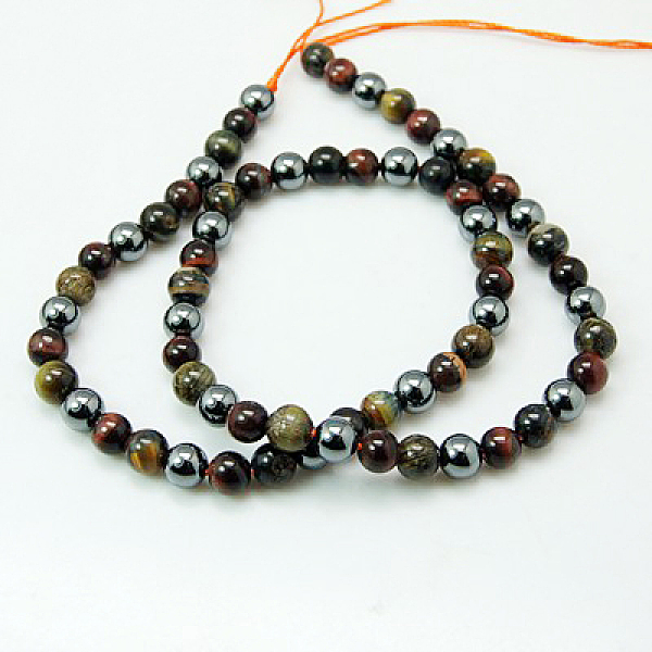 

PandaHall Natural Tiger Iron & Synthetic Hematite Beads Strands, Dyed & Heated, Round, Saddle Brown, 10mm, Hole: 1mm, about 39pcs/strand...