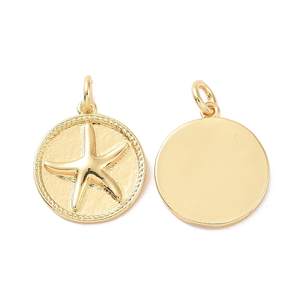 

PandaHall Rack Plating Brass Charms, with Jump Ring, Cadmium Free & Lead Free, Long-Lasting Plated, Flat Round with Starfish Pattern, Real...