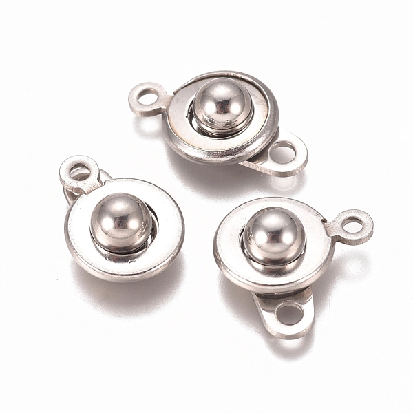 

PandaHall 201 Stainless Steel Snap Clasps, Flat Round, Stainless Steel Color, 15x9x5mm, Hole: 1.5mm and 2mm 201 Stainless Steel