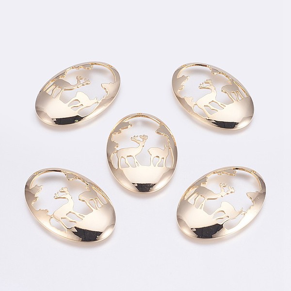 

PandaHall Brass Pendants, Long-Lasting Plated, Oval with Christmas Reindeer/Stag, Nickel Free, Real 18K Gold Plated, 45x30x4.8mm, Hole...
