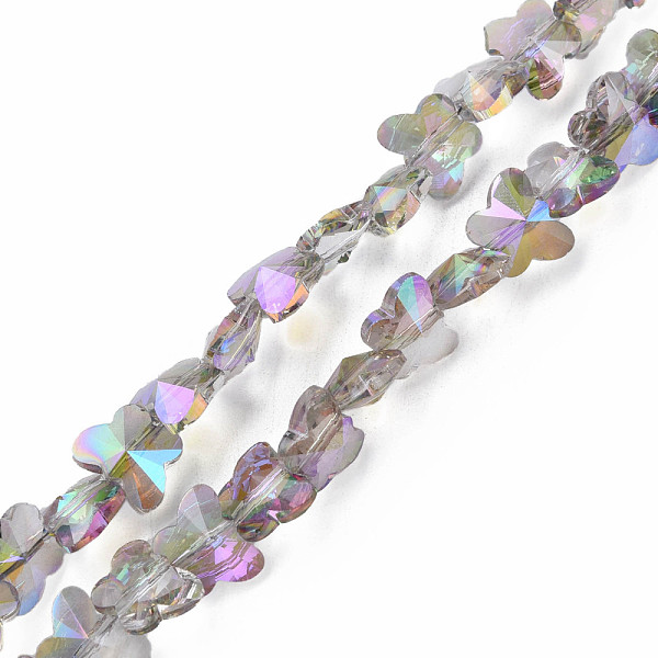 

PandaHall Electroplate Transparent Glass Beads Strands, AB Color Plated, Half Plated, Faceted, Butterfly, Violet, 8x10x6mm, Hole: 1mm, about..., Purple