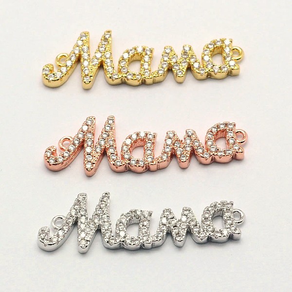 

PandaHall Word Mama Brass Micro Pave Cubic Zirconia Links, For Mother's Day Jewelry Making, Cadmium Free & Nickel Free & Lead Free, Mixed...