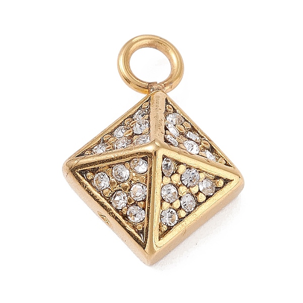 

PandaHall 304 Stainless Steel Rhinestone Pendants, Rhombus, Golden, 18x13x6.5mm, Hole: 3mm Stainless Steel+Rhinestone Rhombus Clear