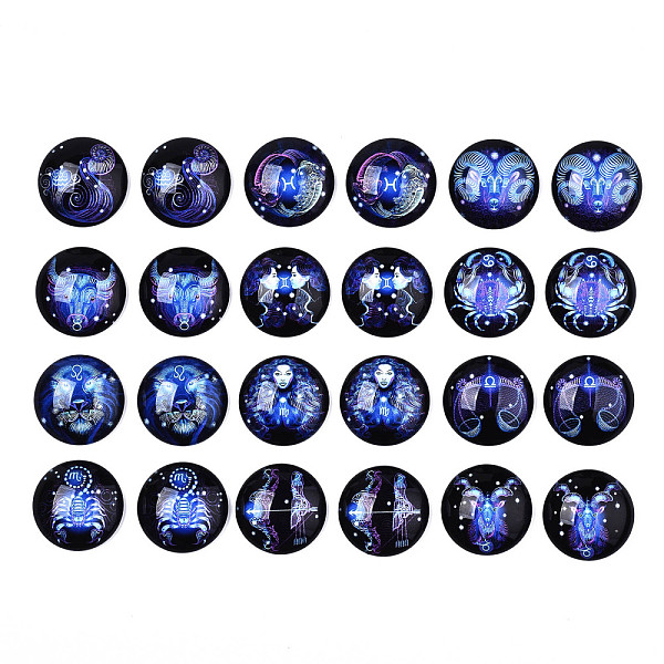 

PandaHall Flatback Glass Cabochons, Dome/Half Round with Constellation/Zodiac Sign Pattern, Rosy Brown, 25x6mm, 2pcs/pattern, 12 patterns...