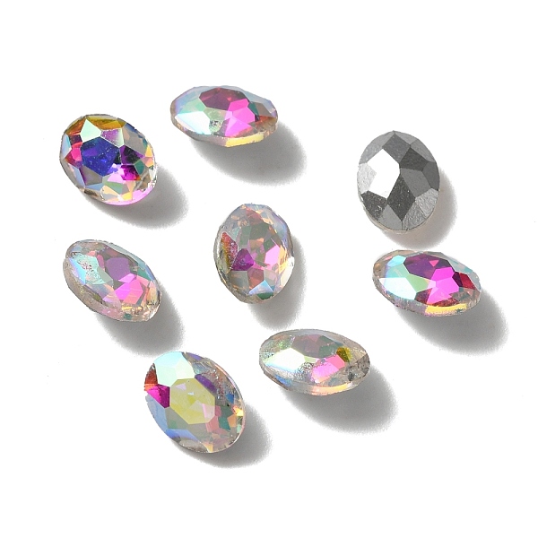 

PandaHall Pointed Back Glass Rhinestone Cabochons, Back Plated, Faceted, Oval, Crystal AB, 8x6x3.5mm Glass Rhinestone Oval Clear