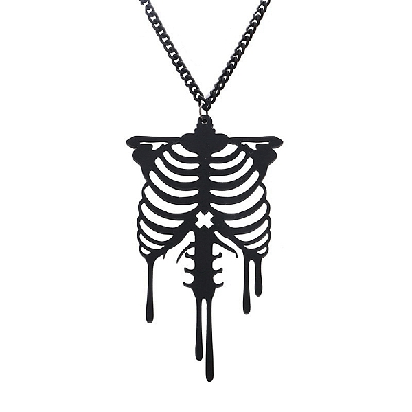 

PandaHall Halloween Breastbone Skull Acrylic Pendant Necklace for Women, Black, 19.00 inch(48.26cm) Acrylic Black