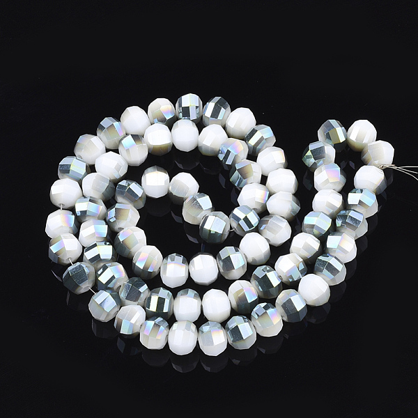 

PandaHall Half Plated Opaque Solid Color Glass Beads Strands, Faceted, Round, Light Blue, 8x7mm, Hole: 1.2mm, about 72pcs/strand, 18.5 inch...
