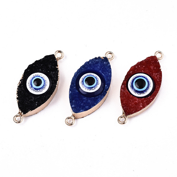 

PandaHall Resin Druzy Links Connectors, with Edge Light Gold Plated Iron Findings & Glitter Powder, Eye, Mixed Color, 15.5x37x8mm, Hole..., Multicolor
