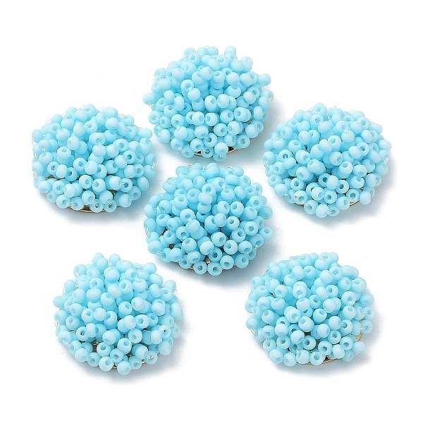 

PandaHall Glass Seed Beaded Cabochons, Cluster Beads, with Golden Plated Iron Perforated Disc Settings, Half Round, Colorful, 19.5x9mm Glass..., Cyan