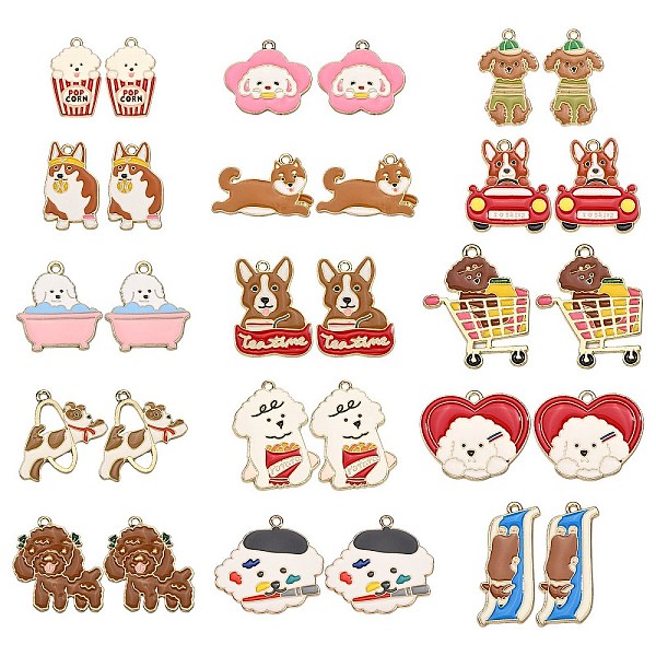 

PandaHall 30Pcs 15 Styles Alloy Enamel Pendants, Cadmium Free & Lead Free, Dog Mixed Shapes, Light Gold, Mixed Color, 25~36x15~31x1~1.5mm..., Multicolor